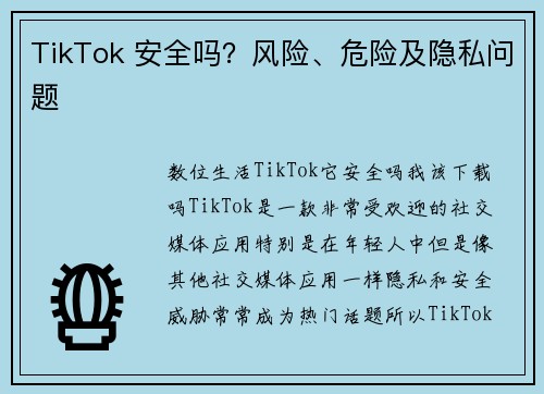 TikTok 安全吗？风险、危险及隐私问题